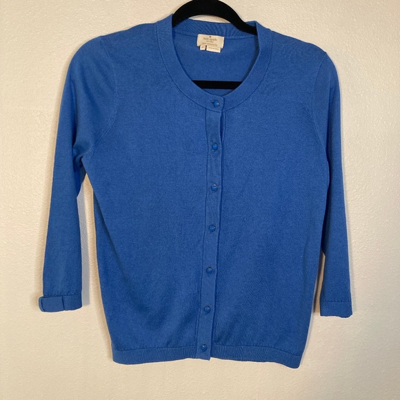 Kate Spade silk cornflower blue bow cardigan - Picture 2 of 10